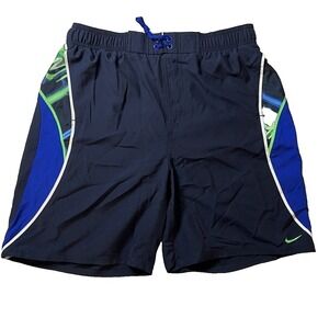 Nike Swim Trunks Mens Medium Lined Swim Trunks Pockets Black Blue 32-34 waist